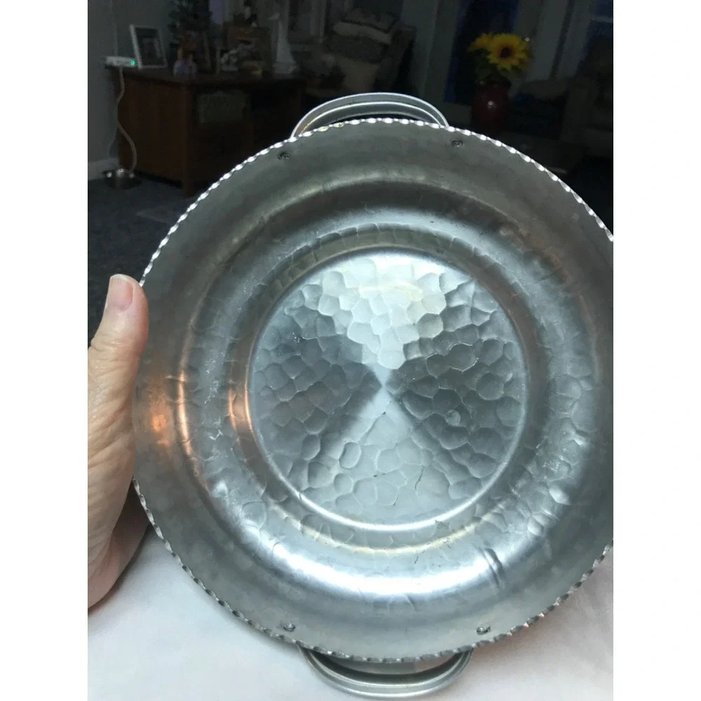 MCM Vintage hammered aluminum casserole with lid, MCM, Rodney Kent, tulip design